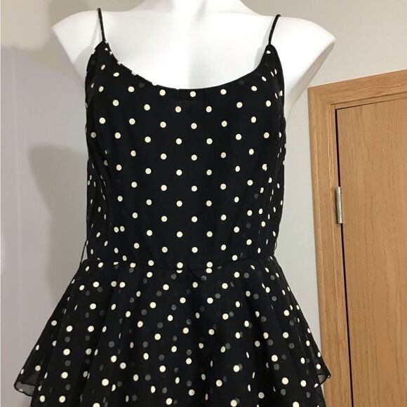 Vintage 70’s ILGWU Black Slip Dress Spaghetti Strap Midi Polka-Dot Size 9-10 - Picture 6 of 13